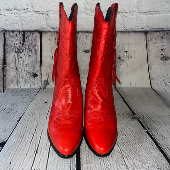 Vintage Laredo Western Red Leather Cowboy Boots With Tassels Size 9 - Picture 10 of 17